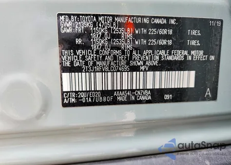 2020 Toyota Rav4 Adventure z USA, uszkodzony, nr VIN 2T3J1RFV8LC074695